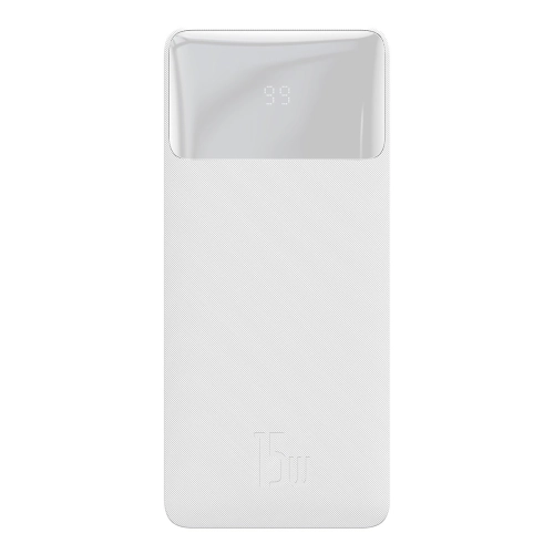 Baseus Bipow powerbank z wyświetlaczem 10000mAh 15W biały (Overseas Edition) + kabel USB-A - Micro USB 0.25m biały (PPBD050002)