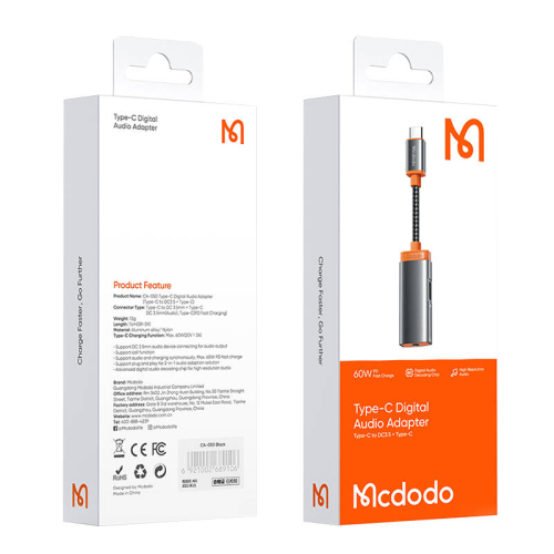 Mcdodo adapter przejściówka USB-C do Mini jack 3,5mm + USB-C CA-0500 PD 60W czarny