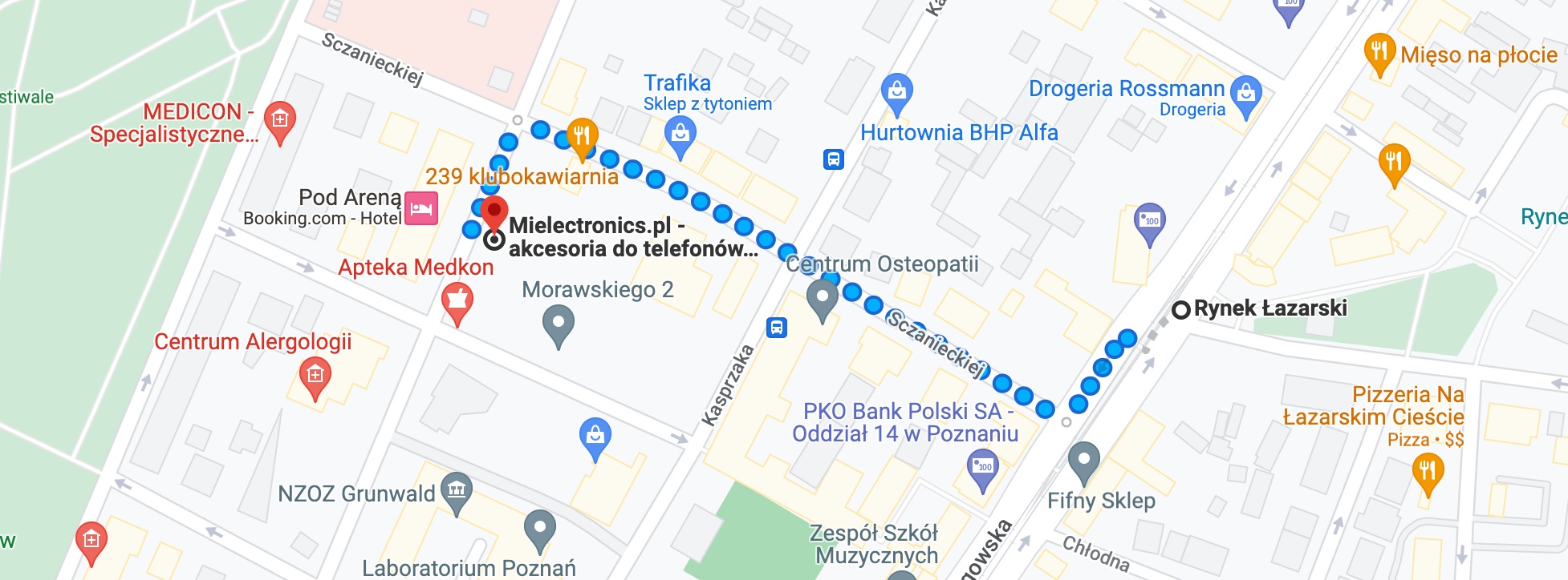 Mapka dojazdu tramwajem do sklepu mielectronics