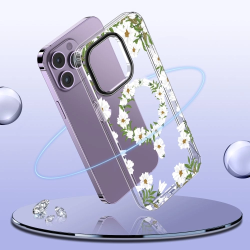 Etui Tech-Protect MagMood MagSafe do iPhone 15 Pro White Daisy