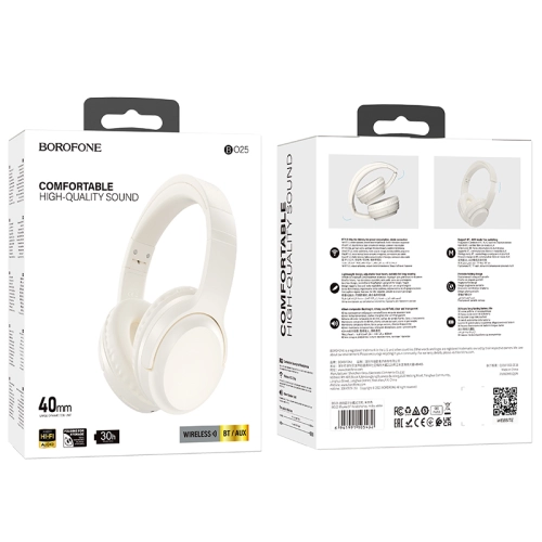 Słuchawki nauszne bezprzewodowe Bluetooth 5.3 Borofone BO25 Rhyme białe