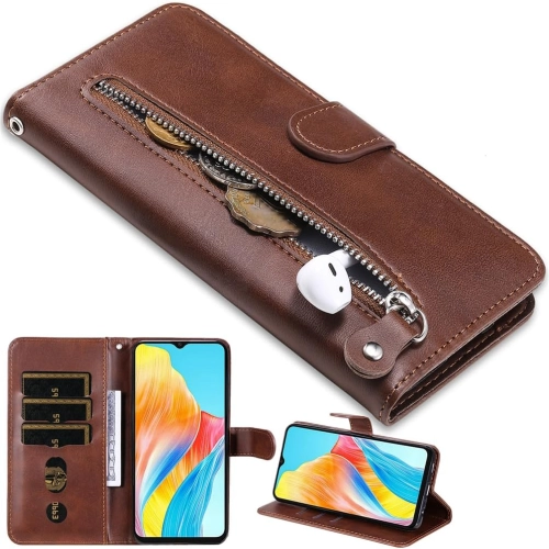 Etui Wallet Zipper do Realme C67 4G brązowe