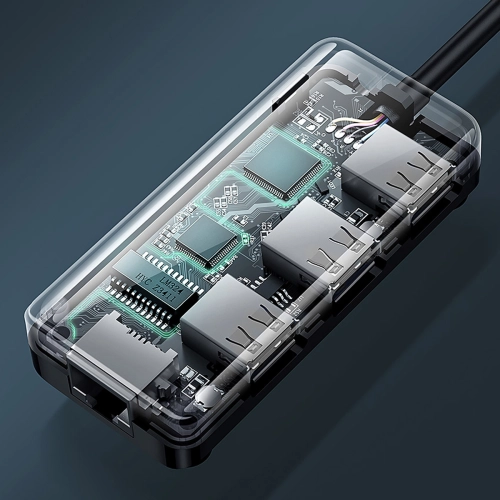 Adapter sieciowy Ugreen 20264 RJ45 / USB-A 10/100Mbps HUB 3x USB-A 2.0 czarny