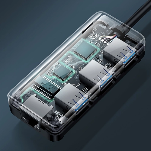 Adapter sieciowy Ugreen 20265 USB-A / RJ45 1000 Mbps HUB 3x USB 3.0 czarny