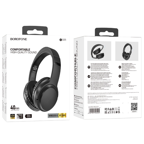 Słuchawki nauszne bezprzewodowe Bluetooth 5.3 Borofone BO25 Rhyme czarne