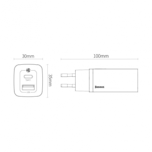 Ładowarka sieciowa Baseus GaN2 Lite USB Typ C QC 3.0 PD + USB 65W biała