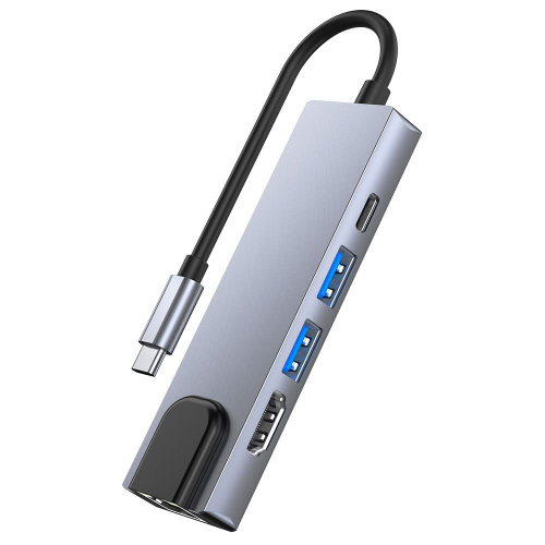 Adapter HUB 5w1 Tech-Protect V3 USB / USB-C / HDMI / RJ45 szary