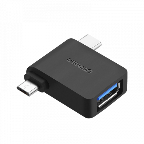 Adapter OTG UGREEN 2w1 USB (A) 3.0 do USB-C i micro-USB czarny