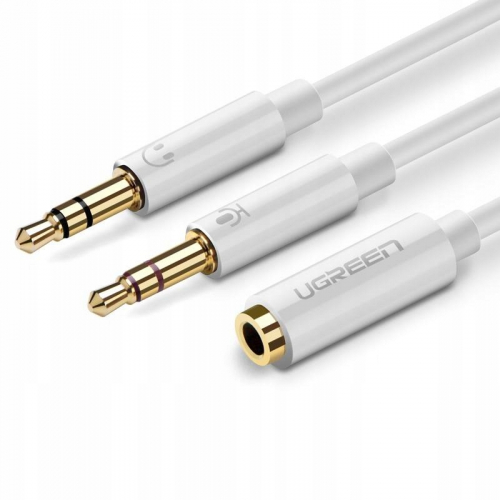 UGREEN AV140 Rozdzielacz audio AUX słuchawki + mikrofon do kabel mini jack 3,5 mm biały