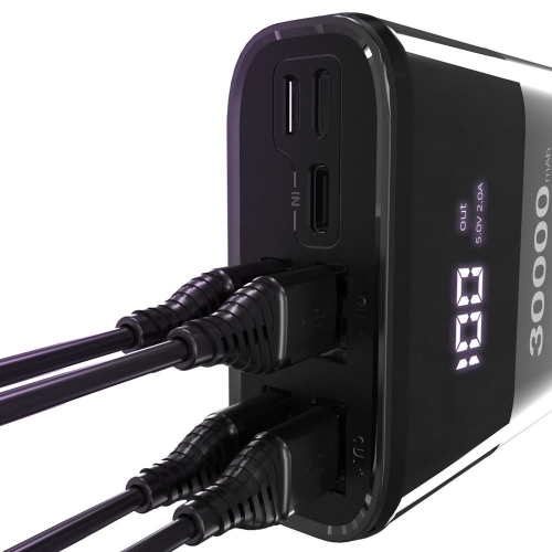 Wozinsky Powerbank 4x USB 30000mAh z wyświetlaczem LCD czarny