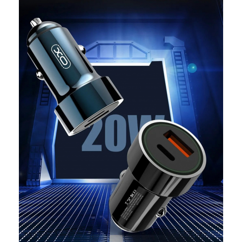 Ładowarka samochodowa XO CC32 USB QC + USB-C PD 20W czarna