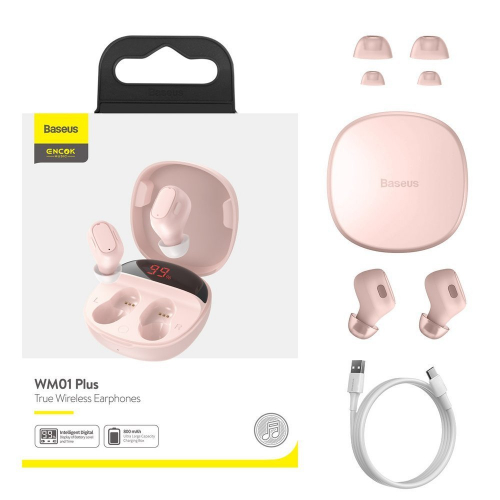 Słuchawki bezprzewodowe Baseus Encok WM01 Plus TWS Bluetooth 5.0 różowe