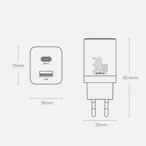Ładowarka sieciowa Baseus Super Si Pro USB / USB Typ C 30W PD QC biała