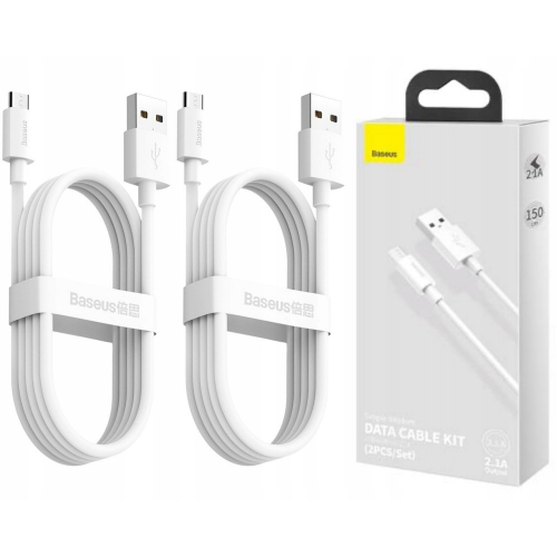 Kabel micro USB do USB (2 szt.) Baseus Simple Wisdom, 2.1A, 1.5m biały