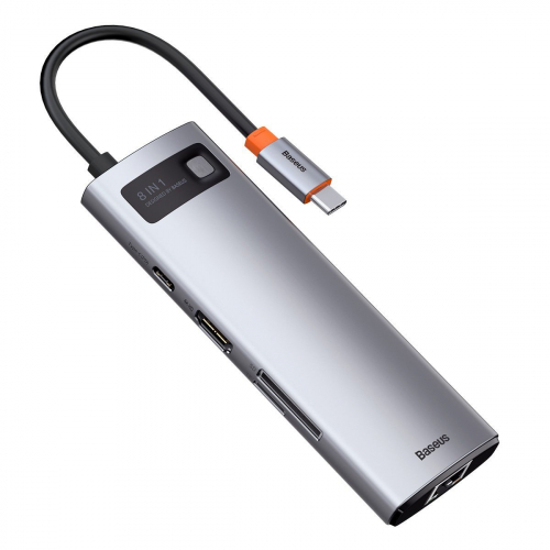 Baseus Metal Gleam 8w1 wielofunkcyjny HUB USB-C PD 100W szary