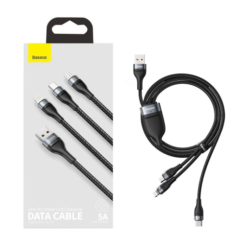 Kabel 3w1 Baseus Flash microUSB / USB-C / Lightning 5A 40W 1.2m czarny