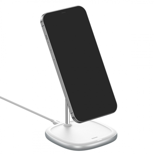 Stojak magnetyczny Baseus Swan MagSafe z ładowarką indukcyjną do iPhone 12 biały