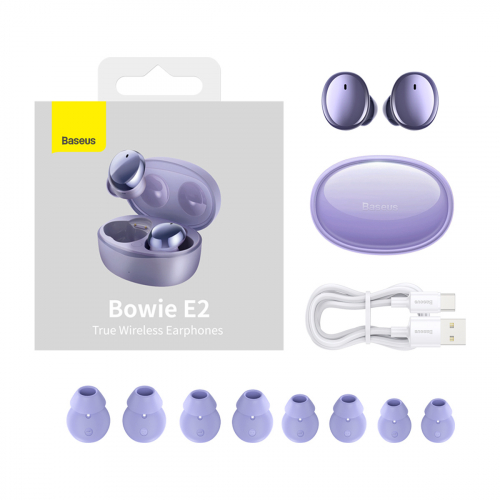 Bezprzewodowe słuchawki Baseus Bowie E2 TWS, Bluetooth 5.2 fioletowe