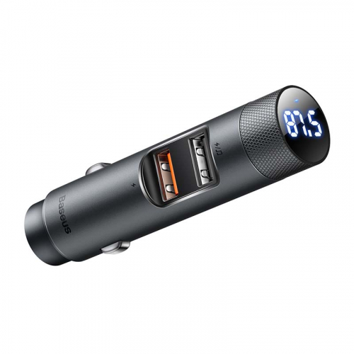 Baseus transmiter FM Bluetooth 5.0, ładowarka samochodowa 2xUSB, Energy Column Pro 30W szary