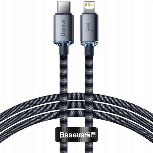 Wytrzymały kabel Baseus Crystal USB-C / Lightning PD 20W 1,2m czarny