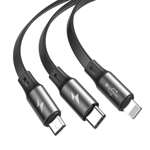 Zwijany kabel 3w1 USB-C, microUSB, Lightning iPhone Baseus szary