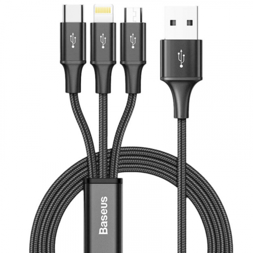 Kabel 3w1 Baseus Rapid microUSB / USB-C / Lightning 3.5A 1.2m czarny