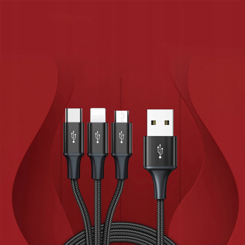 Kabel 3w1 Baseus Rapid microUSB / USB-C / Lightning 3.5A 1.2m czarny