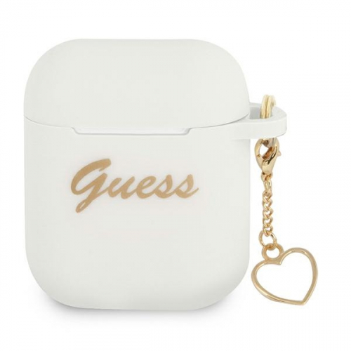 Etui GUESS Silicone Charm Heart Collection do Apple Airpods 1 / 2 biały