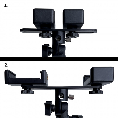 Podwójny regulowany uchwyt na smartfony z tripodem czarny (E-type live dual camera)