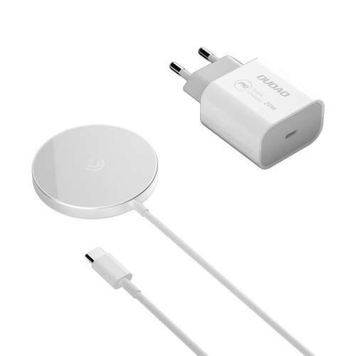 Dudao ładowarka indukcyjna Qi 15W MagSafe + adapter sieciowy USB-C 20W biały