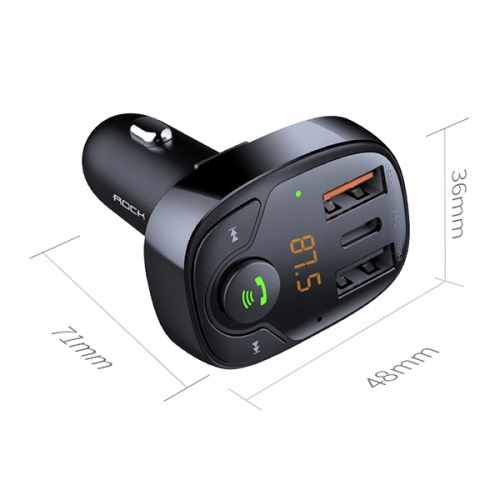 ROCK B301 transmiter FM Bluetooth z ładowarką samochodową QC4.0 PD USB Typ C czarny