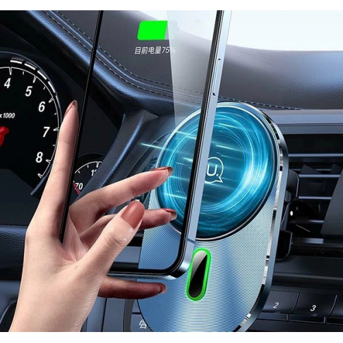 USAMS Uchwyt indukcyjny Magnetic Car Wireless Charging 15W do kratki szary