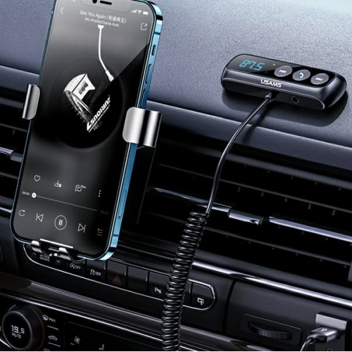 Adapter audio USAMS Bluetooth 5.0 + transmiter FM z zestawem głośnomówiącym czarny