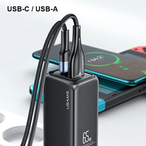 Ładowarka sieciowa USAMS T47 Super Si USB-C + USB PD3.0 + QC 65W czarna
