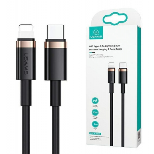 Kabel USAMS U63 USB-C do Lightning do iPhone'a PD 20W 2m czarny