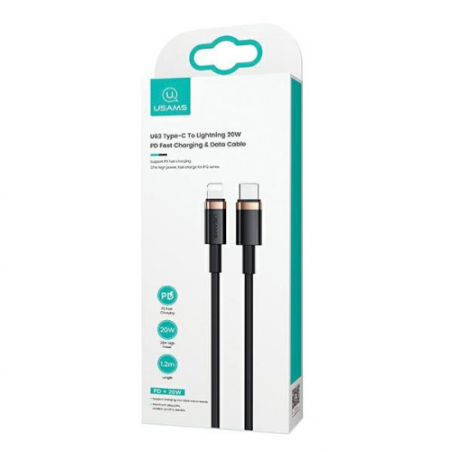 Kabel USAMS U63 USB-C do Lightning do iPhone'a PD 20W 1,2m czarny