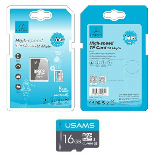 Karta pamięci USAMS microSDHC Class 10 16GB + adapter
